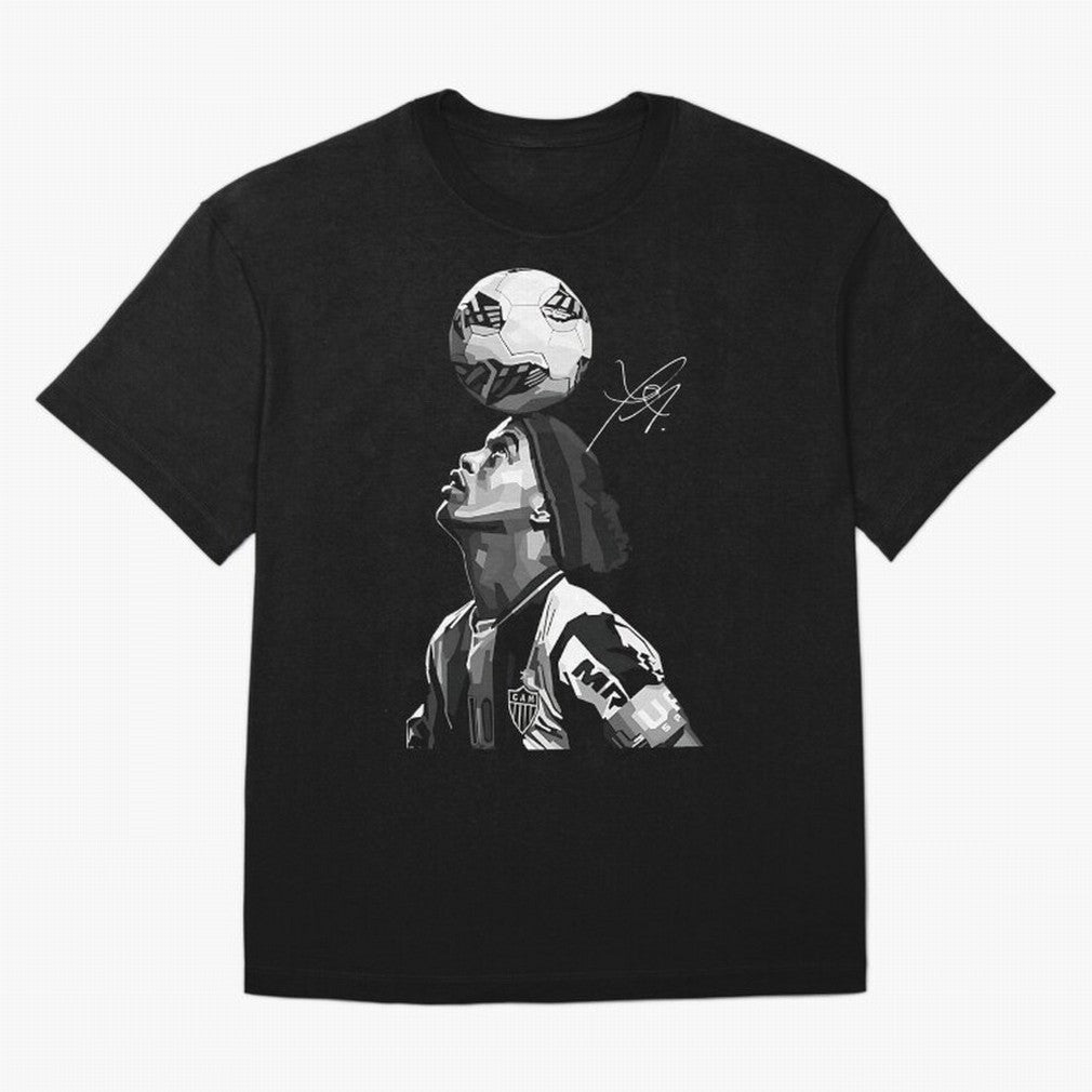Ronaldinho - black white Oversized T-Shirt Honor the Beautiful Game during Global Football Passion for FIFA World Cup 2026, Filled with CR7 and Messi, Brazil, Portugal and Argentina, Championship Spirit, Famous Goals, Roaring Crowds and