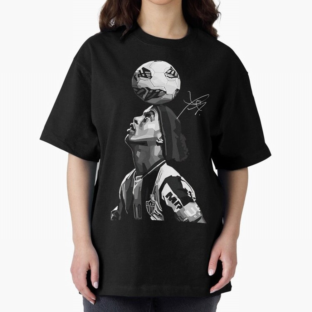 Ronaldinho - black white Oversized T-Shirt Honor the Beautiful Game during Global Football Passion for FIFA World Cup 2026, Filled with CR7 and Messi, Brazil, Portugal and Argentina, Championship Spirit, Famous Goals, Roaring Crowds and