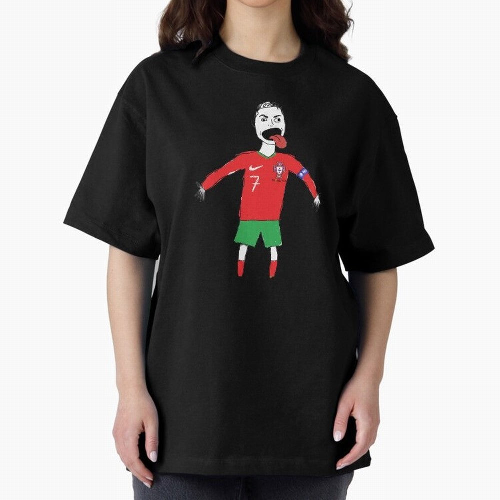 Badly Drawn Ronaldo Oversized T-Shirt Remember Iconic Moments from the FIFA World Cup 2026 USA Canada Mexico Journey through Neymar Highlights, Brazil, Portugal and Argentina Pride, Sports Nostalgia, International Competition, Famous Players and