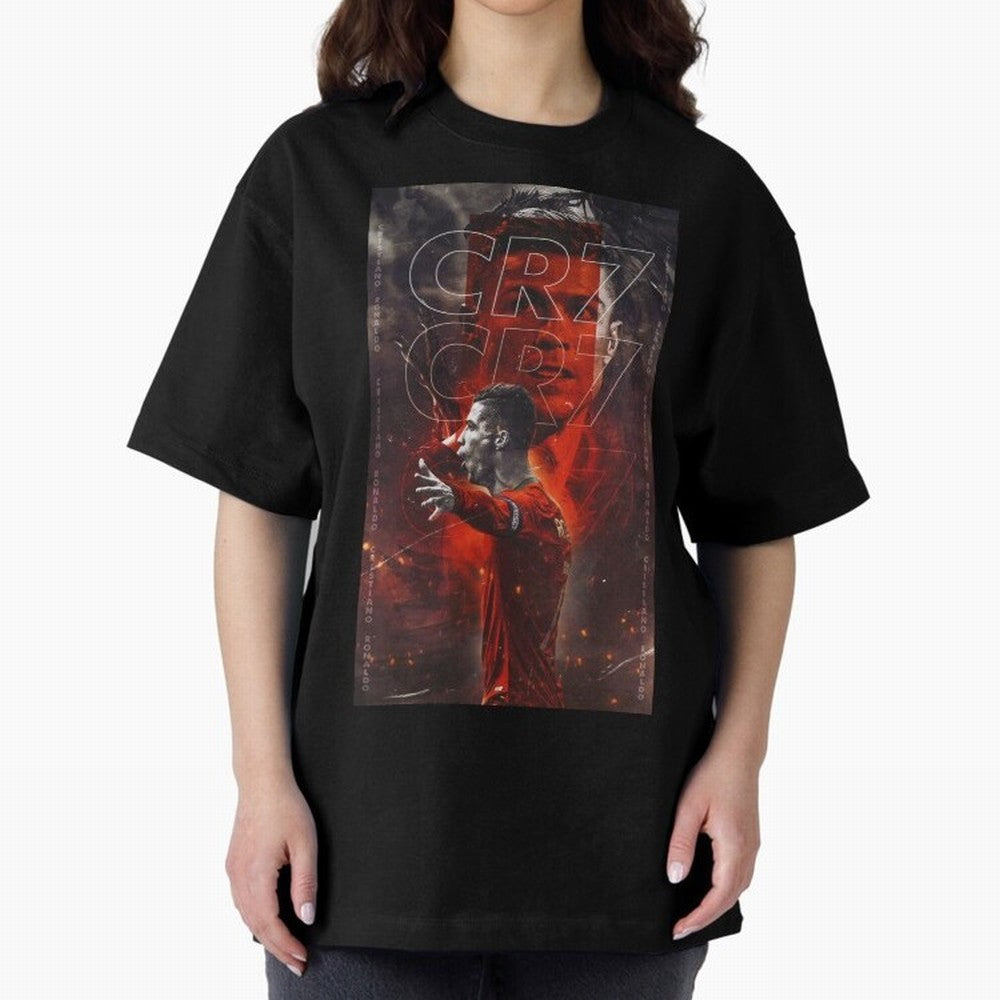 Cristiano Ronaldo Art Oversized T-Shirt Carry the Colors and Pride of Global Football Passion for FIFA World Cup 2026 Group Stage, Centered on Haaland and Mbappe, England, France and Netherlands, Worldwide Fan Energy, Dramatic Goals, Stadium Lights