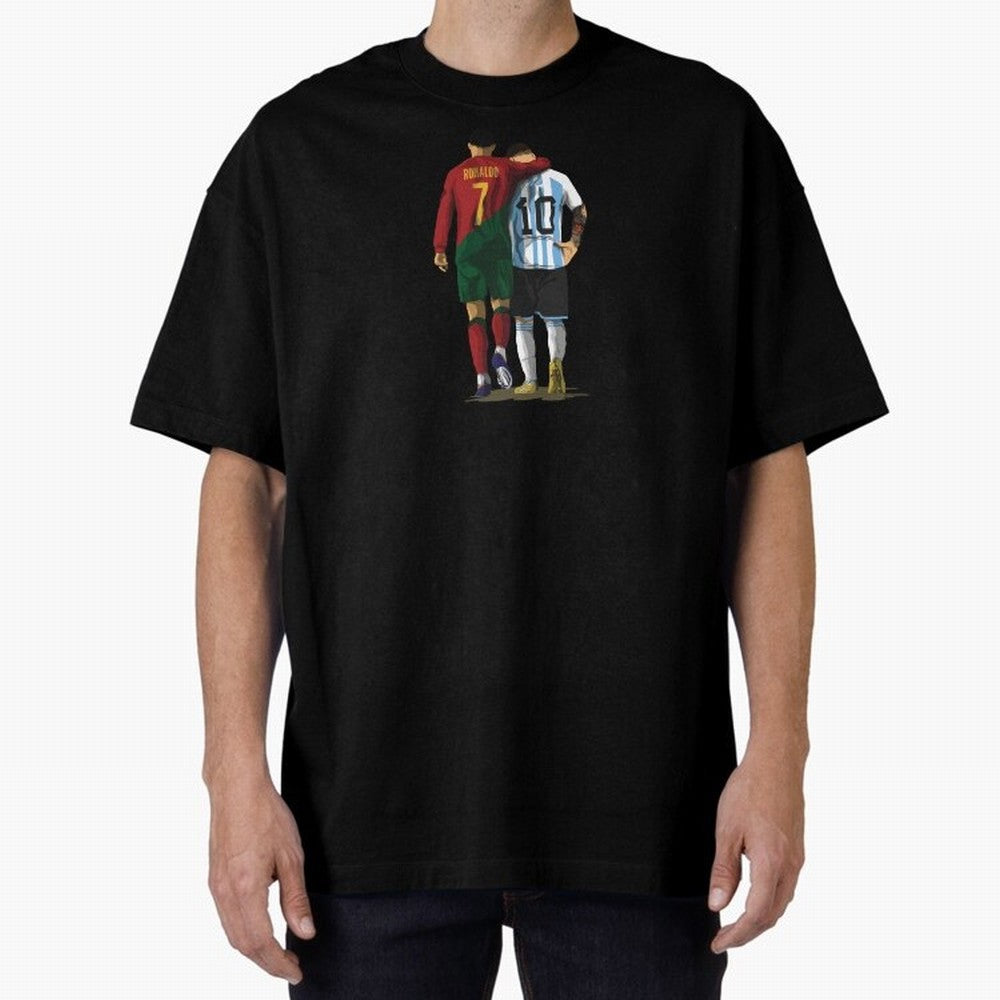 Messi Ronaldo Chit Chat Illustration Oversized T-Shirt Join Supporters Worldwide for FIFA World Cup 2026 Spirit, Driven by Spain and Netherlands, Neymar, Haaland and Cristiano Ronaldo, Global Supporter Spirit, Legendary Goals, National Colors and