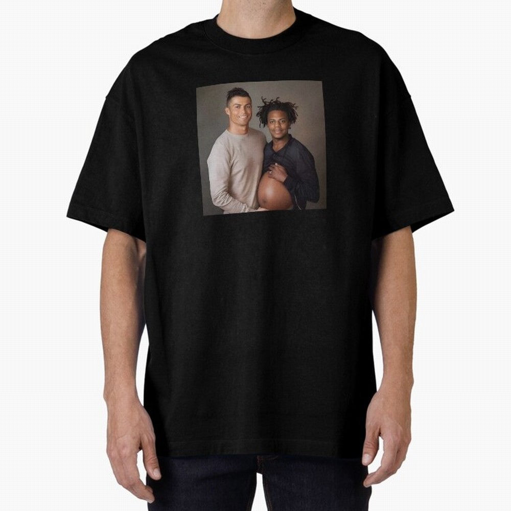 Cristiano Ronaldo and IShowSpeed pregnant. Oversized T-Shirt Discover FIFA World Cup 2026 Spirit, Driven by Spain, Messi, Supporter Pride, Iconic Celebrations, Legendary Names and Global Match Day Energy; Ideal for Fans Who Follow Messi, Cristiano