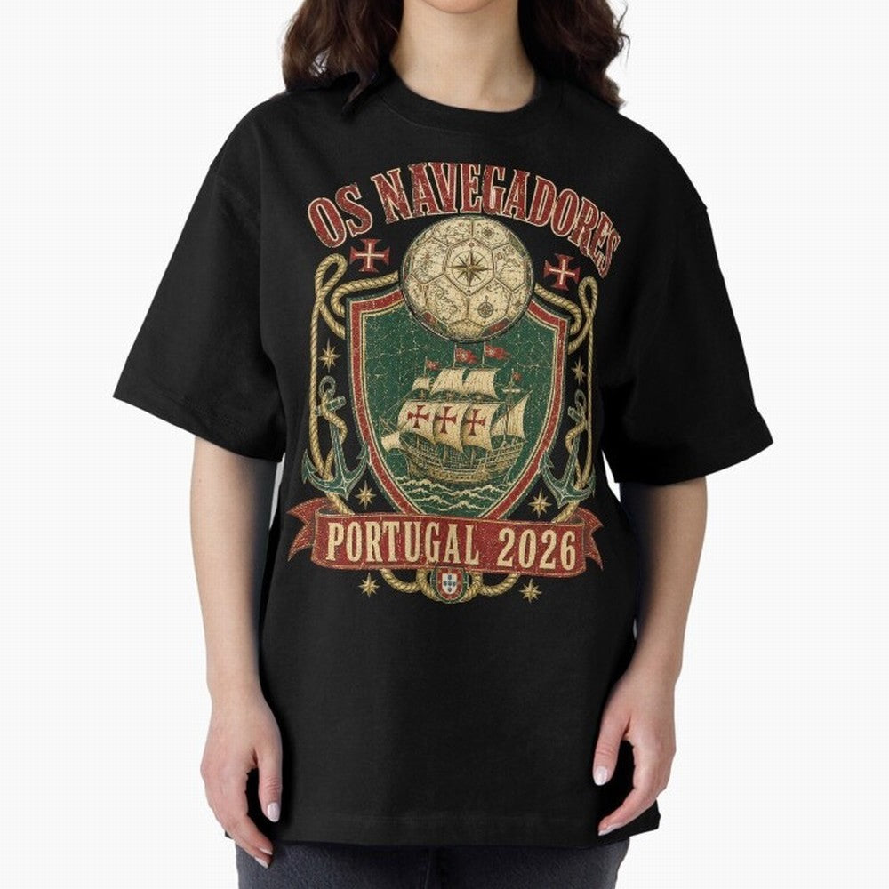 Os Navegadores Portugal 2026 World Cup Soccer T-Shirt Oversized T-Shirt Share the Excitement of FIFA World Cup 2026 Group Stage for Fans of Haaland and Mbappe and England and Germany, Bringing Championship Spirit, Famous Goals, Roaring Crowds and
