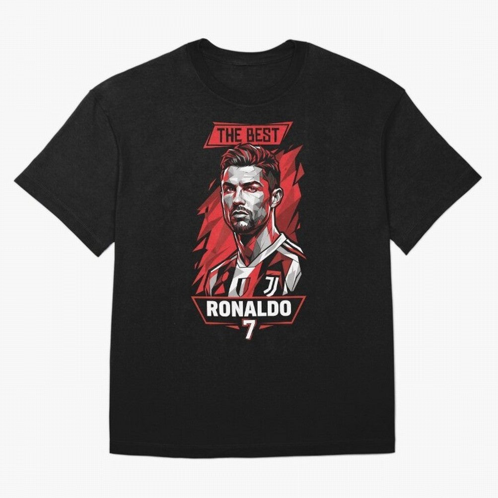 Cristiano Ronaldo CR7 Geometric Vector Portrait Oversized T-Shirt Represent Football Lovers during Global Football Passion for FIFA World Cup 2026 USA Canada Mexico, Centered on CR7 and Messi, Spain, Championship Spirit, Famous Goals, Roaring