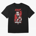 Cristiano Ronaldo CR7 Geometric Vector Portrait Oversized T-Shirt Represent Football Lovers during Global Football Passion for FIFA World Cup 2026 USA Canada Mexico, Centered on CR7 and Messi, Spain, Championship Spirit, Famous Goals, Roaring