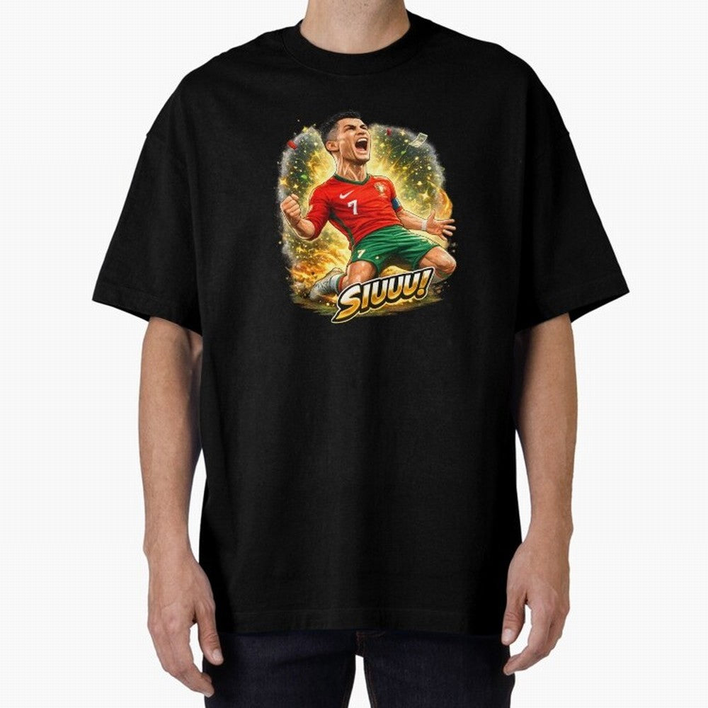 CR7 SIUUU Celebration Cartoon ¨C Legendary Football Goal Celebration Oversized T-Shirt Turn Up for FIFA World Cup 2026 for Fans of Messi and Cristiano Ronaldo and England, Bringing Football Passion, Legendary Performances, Festival Vibes and