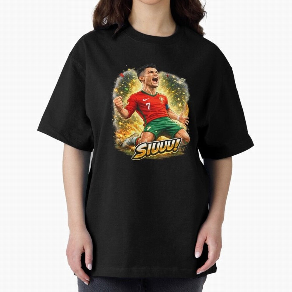 CR7 SIUUU Celebration Cartoon ¨C Legendary Football Goal Celebration Oversized T-Shirt Turn Up for FIFA World Cup 2026 for Fans of Messi and Cristiano Ronaldo and England, Bringing Football Passion, Legendary Performances, Festival Vibes and