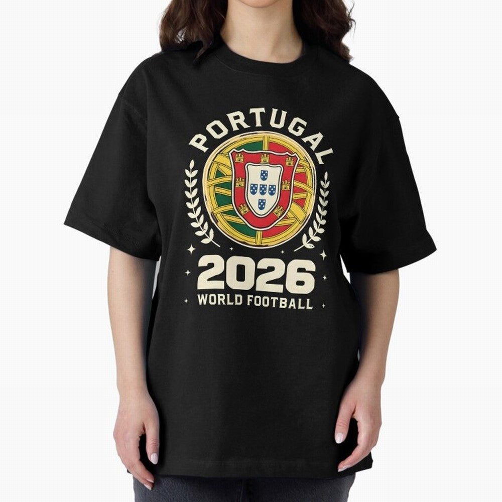 Portugal 2026 World Football Oversized T-Shirt Enjoy Match Day Hype around FIFA World Cup 2026, Mbappe, France and Portugal, Football Festival Excitement, Trophy Ambitions, Country Rivalries and Star Player Buzz; Ideal for Football Dads, Football