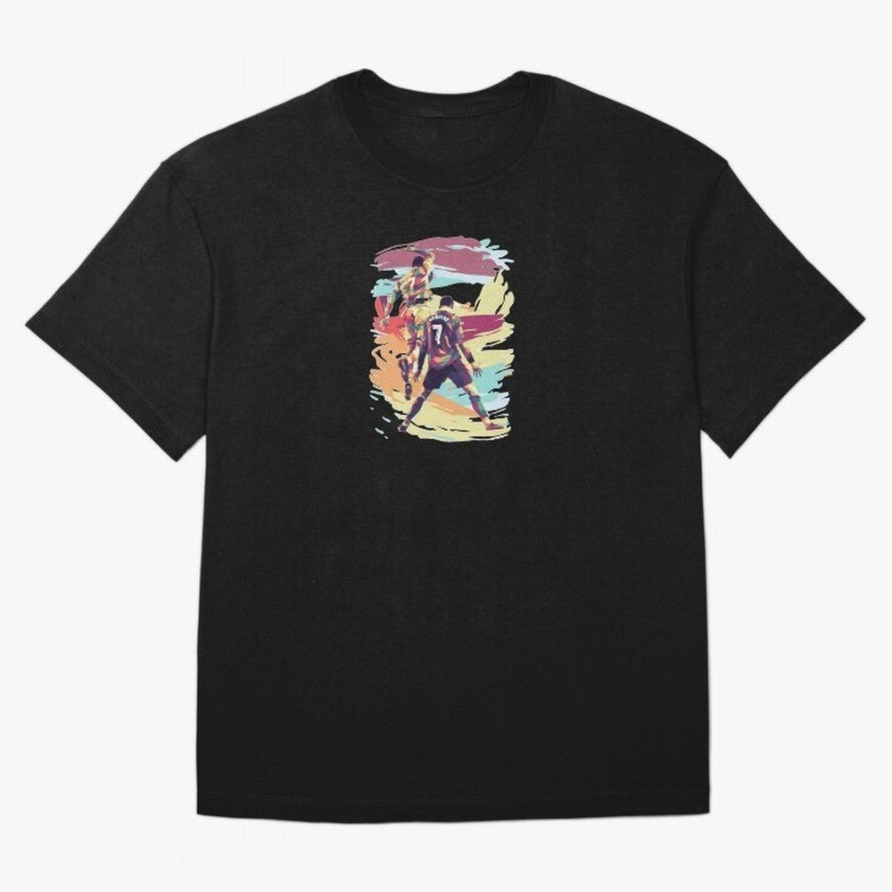 Illustration Cristiano Ronaldo CR7 Oversized T-Shirt Support Your Favorite Stars during FIFA World Cup 2026 USA Canada Mexico for Fans of Mbappe and England, Bringing Classic Soccer Heritage, Championship Pressure, Fan Loyalty and International