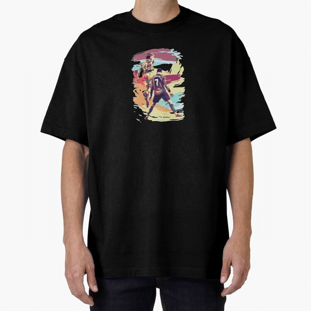 Illustration Cristiano Ronaldo CR7 Oversized T-Shirt Support Your Favorite Stars during FIFA World Cup 2026 USA Canada Mexico for Fans of Mbappe and England, Bringing Classic Soccer Heritage, Championship Pressure, Fan Loyalty and International