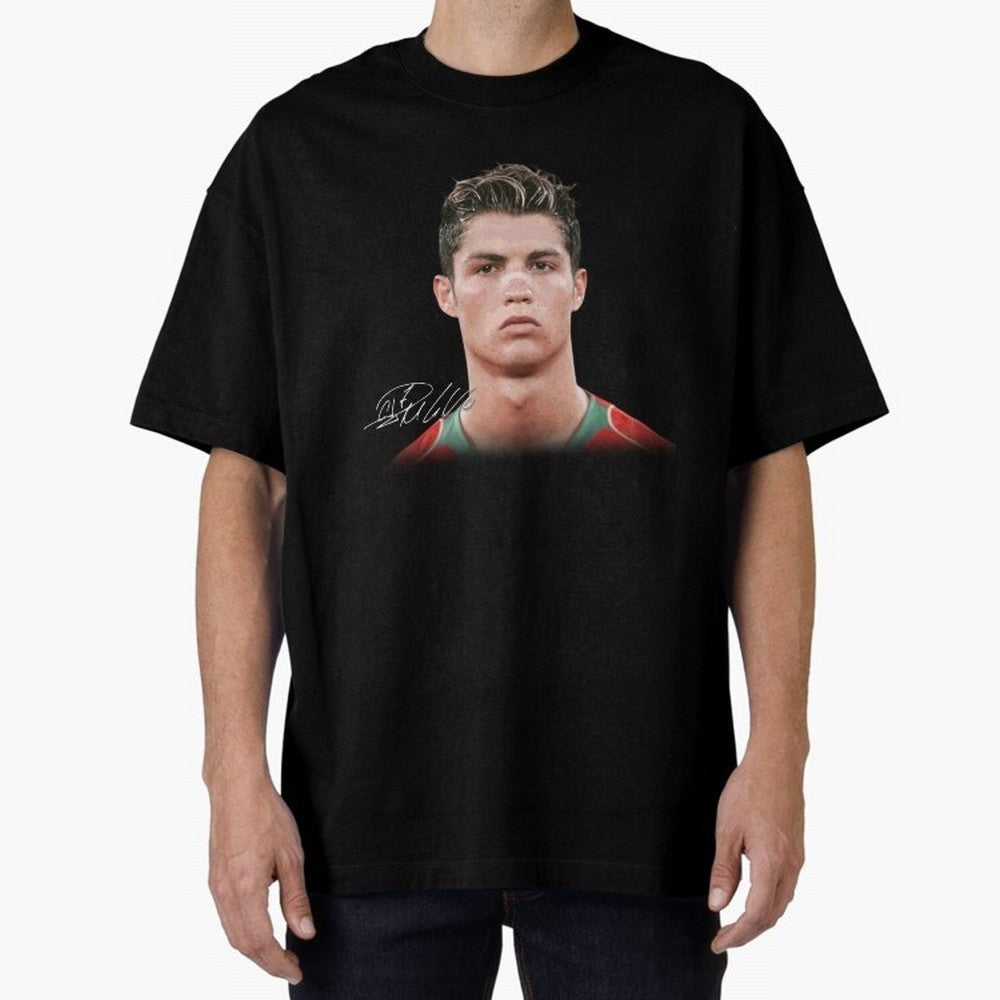 Cristiano Ronaldo T-Shirt Big Face Young Ronaldo Graphic Tee Oversized T-Shirt Celebrate Football Heritage in the FIFA World Cup 2026 Journey through Messi, CR7 and Mbappe Highlights, Portugal, Spain and Germany Pride, Global Supporter Spirit,