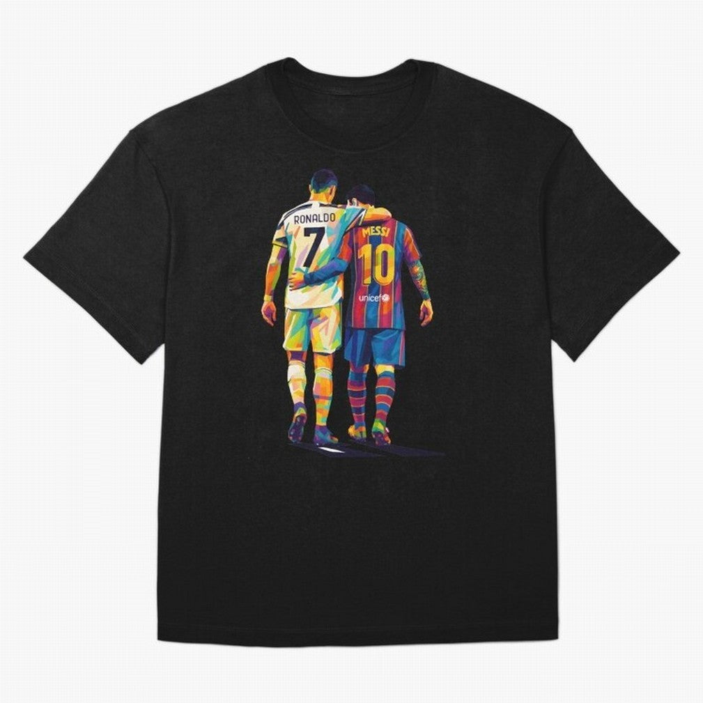 Cristiano Ronaldo and Messi Wpap Art Oversized T-Shirt Celebrate the Magic of the FIFA World Cup 2026 Group Stage Journey through Messi, CR7 and Mbappe Highlights, Brazil, Portugal and Argentina Pride, Football History, Final Match Energy, Crowd