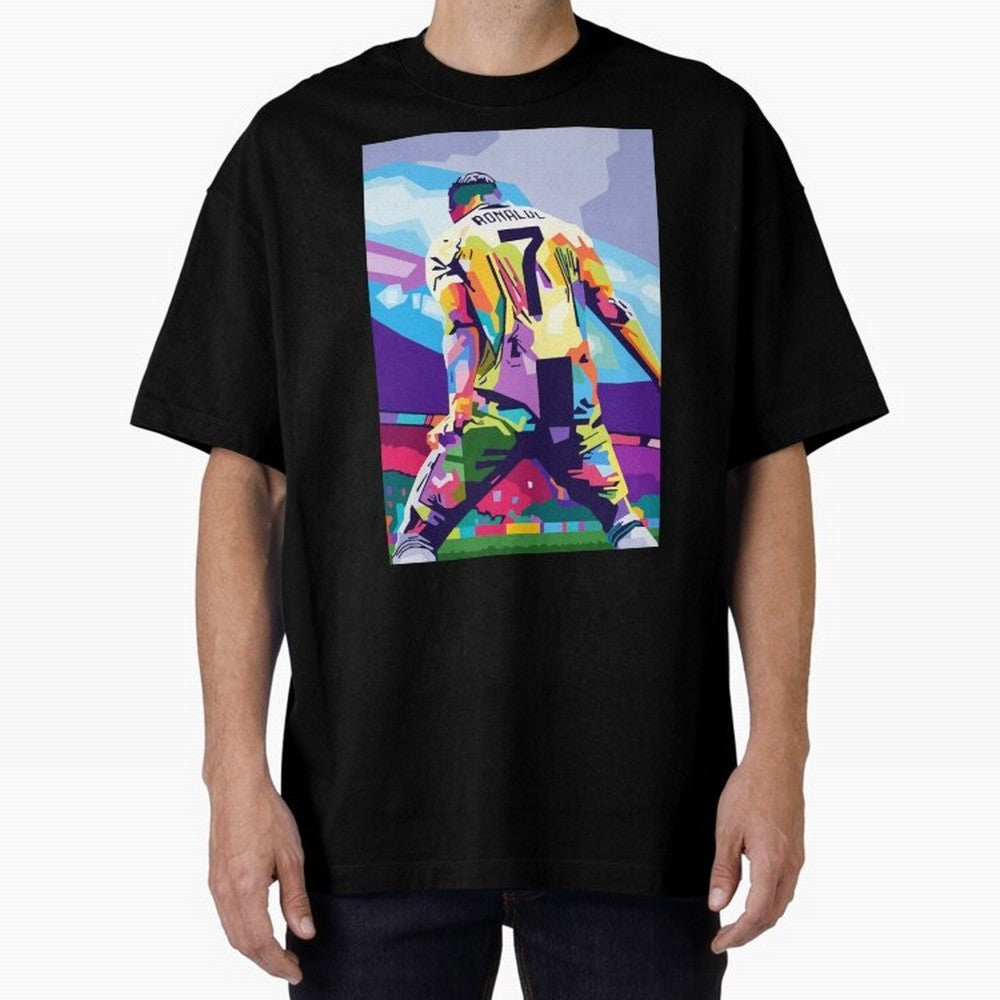 Cristiano Ronaldo Celebration Wpap Pop Art Oversized T-Shirt Show Your Love for FIFA World Cup 2026 USA Canada Mexico Spirit, Highlighting France and Portugal, Mbappe, Championship Spirit, Famous Goals, Roaring Crowds and International Football
