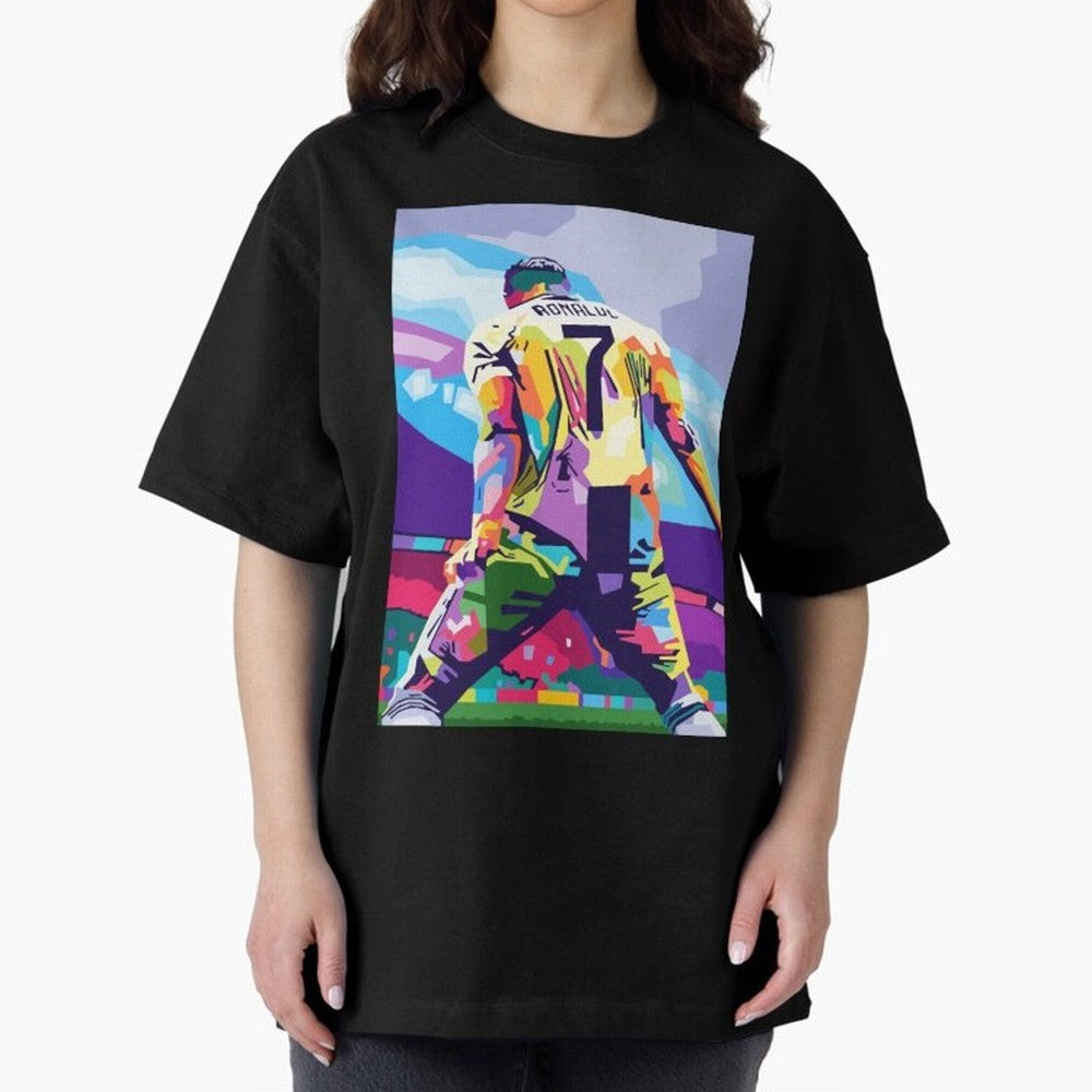 Cristiano Ronaldo Celebration Wpap Pop Art Oversized T-Shirt Show Your Love for FIFA World Cup 2026 USA Canada Mexico Spirit, Highlighting France and Portugal, Mbappe, Championship Spirit, Famous Goals, Roaring Crowds and International Football