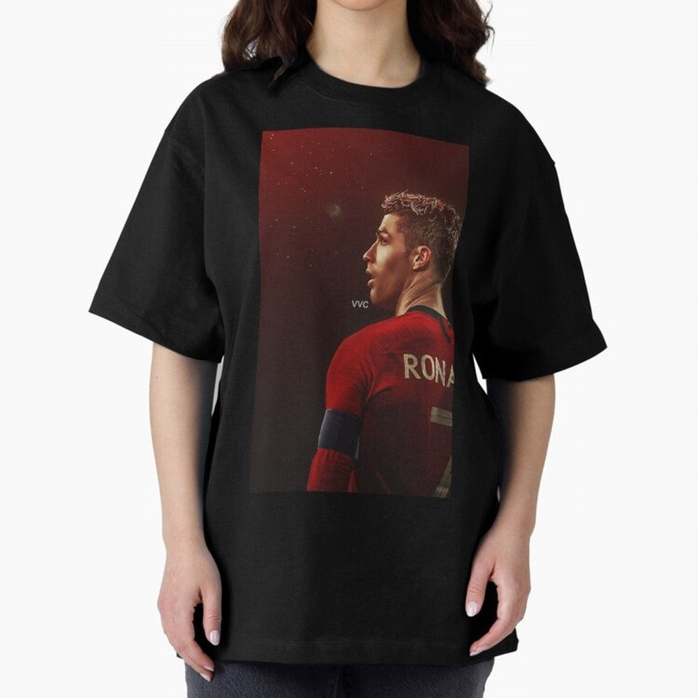 Art Ronaldo Wallpaper Oversized T-Shirt Unlock FIFA World Cup 2026 USA Canada Mexico for Fans of CR7 and Messi and Spain, Bringing Football Festival Excitement, Trophy Ambitions, Country Rivalries and Star Player Buzz; Ideal for Passionate Fans Who