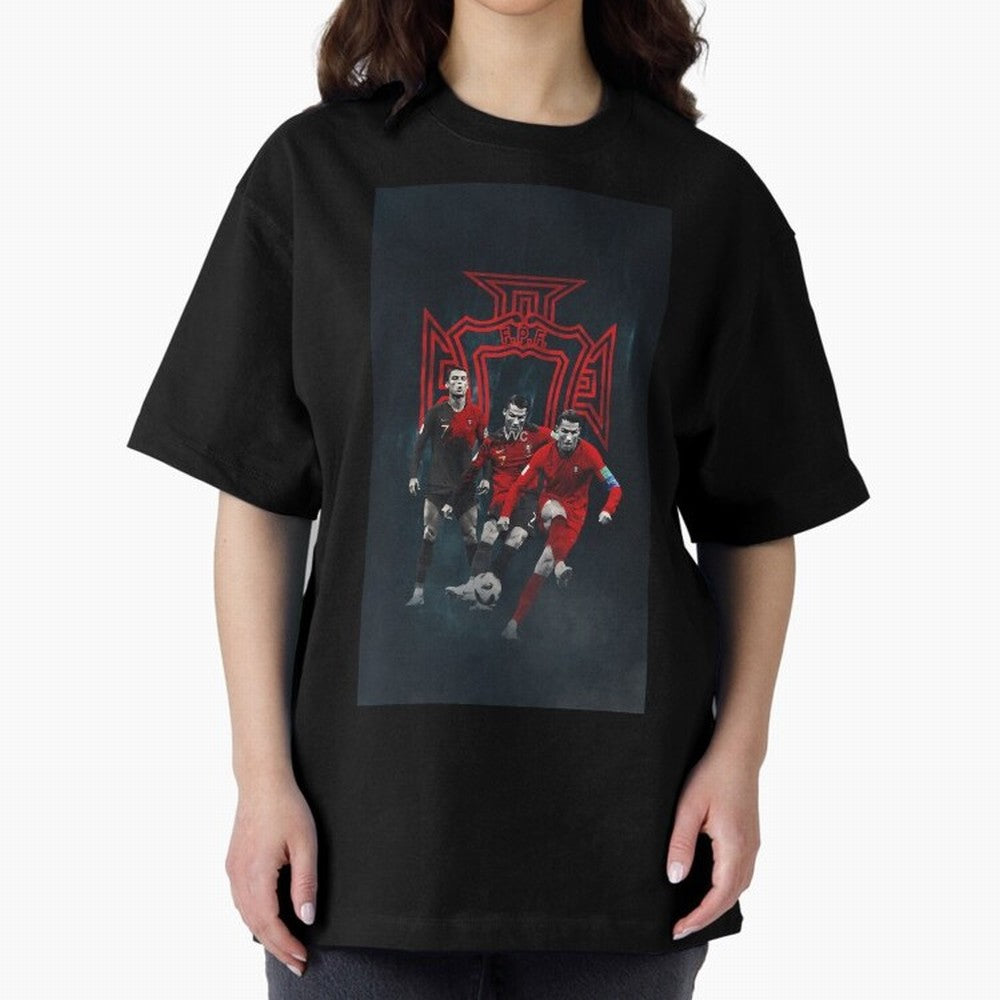 Art CR7 Wallpaper Oversized T-Shirt Spotlight the FIFA World Cup 2026 Journey through CR7 Highlights, Brazil Pride, Fan Favorite Moments, National Team Passion, Big Match Drama and Soccer History; Great for Supporters Who Love Legendary Players,