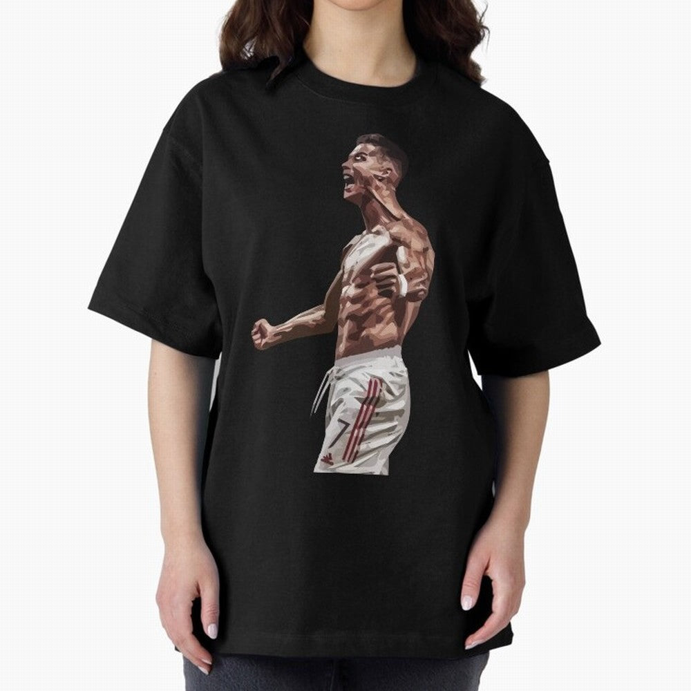 Cristiano Ronaldo - Celebration - CR7 - Black Oversized T-Shirt Join Supporters Worldwide for FIFA World Cup 2026 Centered on Mbappe, France Energy, Stadium Memories, Football Loyalty, International Chants and Championship Tradition; Perfect for