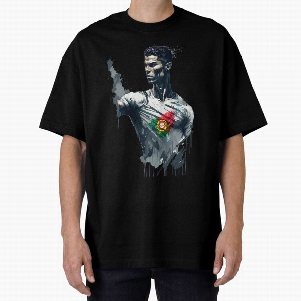 Cristiano Ronaldo splash art Oversized T-Shirt Celebrate Fan Culture around Global Football Passion for FIFA World Cup 2026, Celebrating CR7, Germany, Classic Soccer Heritage, Championship Pressure, Fan Loyalty and International Pride; Made for