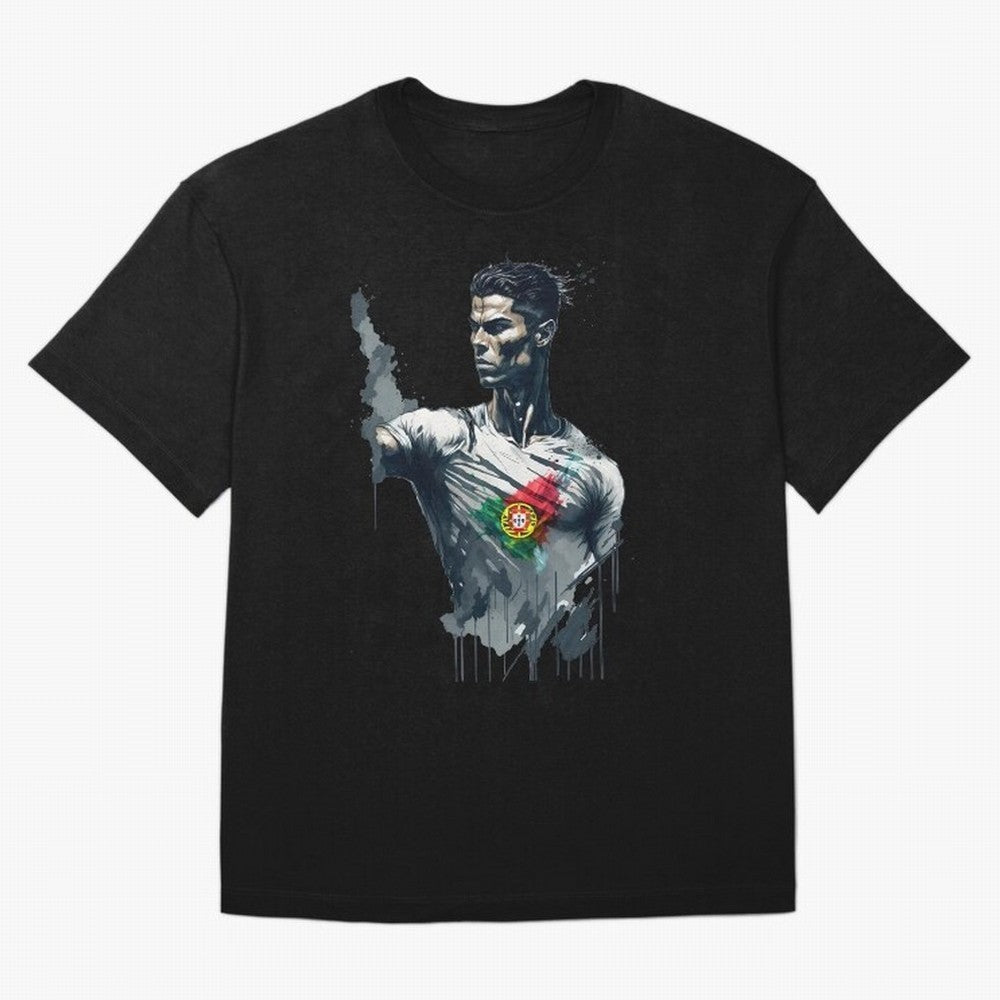 Cristiano Ronaldo splash art Oversized T-Shirt Celebrate Fan Culture around Global Football Passion for FIFA World Cup 2026, Celebrating CR7, Germany, Classic Soccer Heritage, Championship Pressure, Fan Loyalty and International Pride; Made for