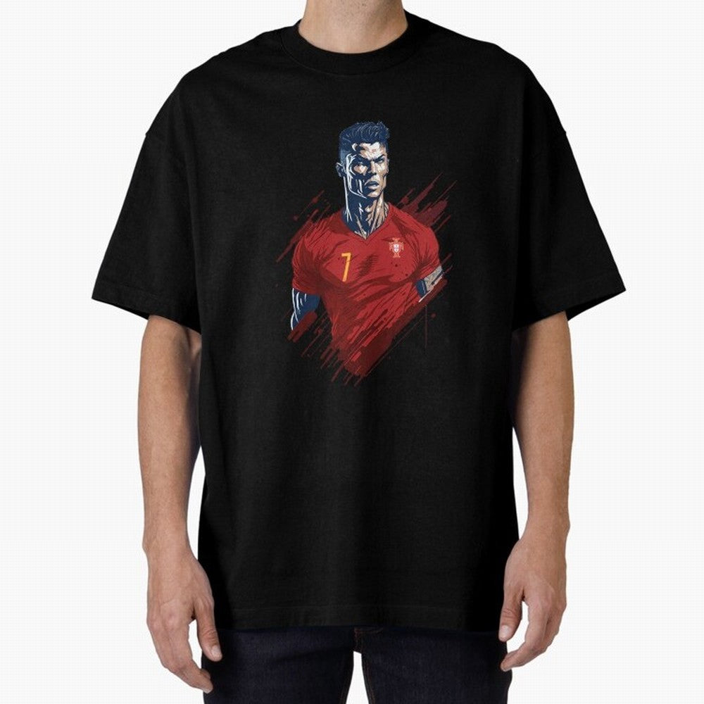 Cristiano Ronaldo splash art Oversized T-Shirt Support the FIFA World Cup 2026 Group Stage Journey through CR7 and Messi Highlights, Spain Pride, Championship Spirit, Famous Goals, Roaring Crowds and International Football Unity; Ideal for Fans Who