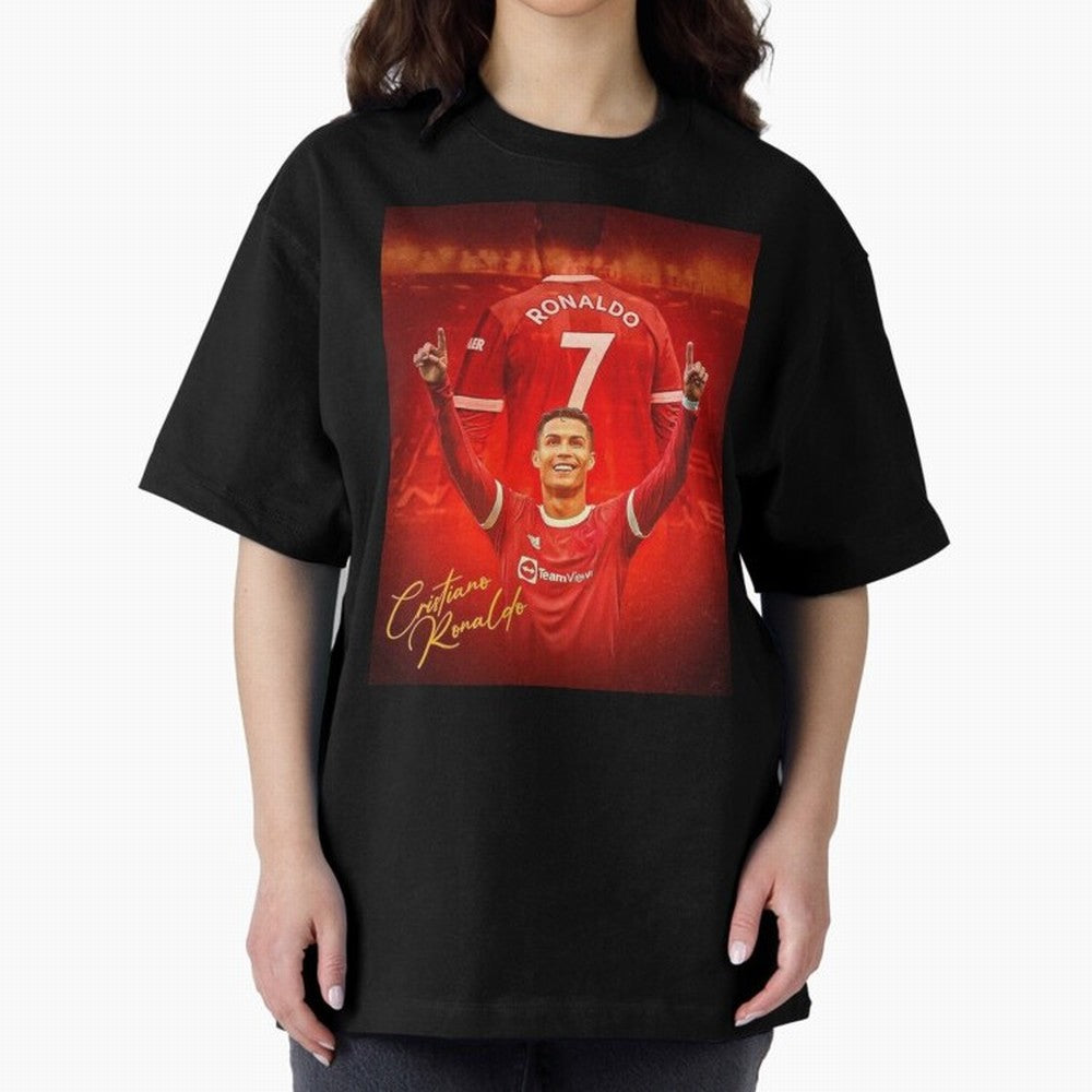 Cristiano Ronaldo Poster Oversized T-Shirt Celebrate Golden Goal Energy in Global Football Passion for FIFA World Cup 2026 Group Stage, Featuring Messi, CR7 and Mbappe, Spain, Champion Mindset, Group Stage Buzz, Knockout Tension and Passionate Fan