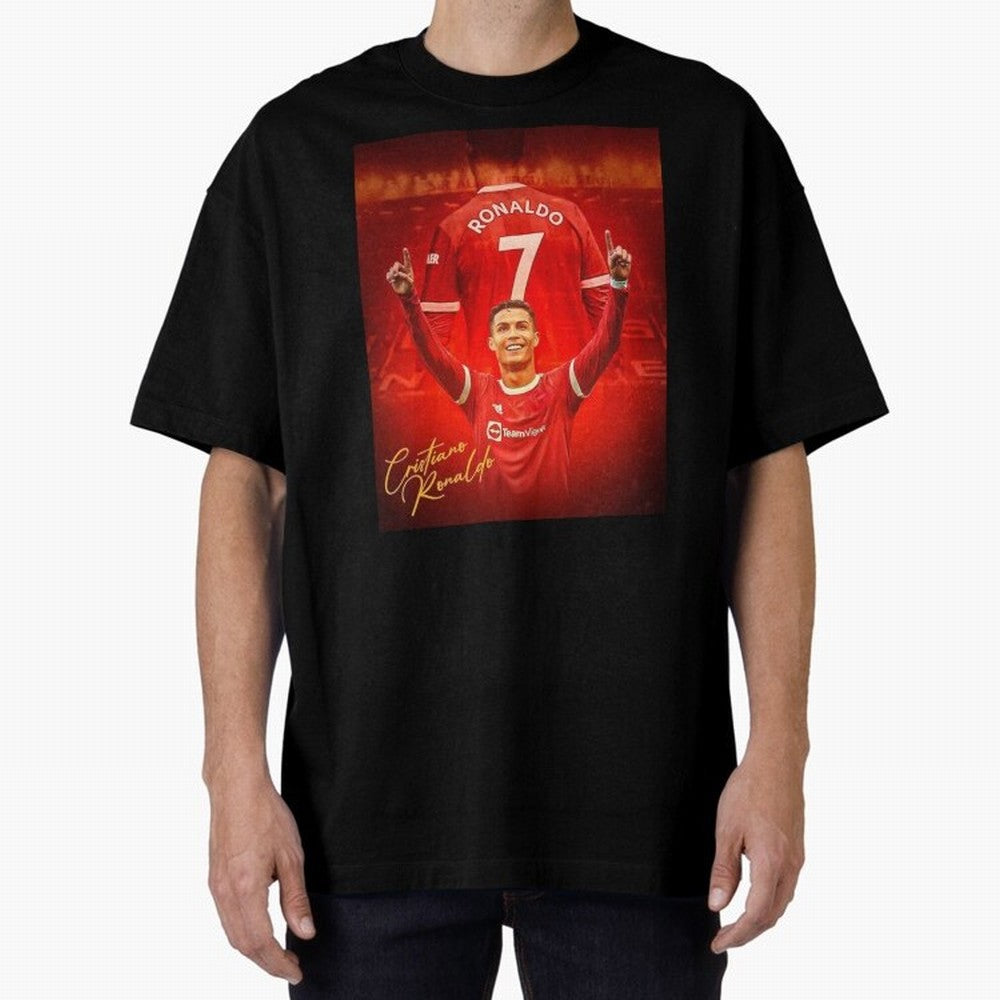 Cristiano Ronaldo Poster Oversized T-Shirt Celebrate Golden Goal Energy in Global Football Passion for FIFA World Cup 2026 Group Stage, Featuring Messi, CR7 and Mbappe, Spain, Champion Mindset, Group Stage Buzz, Knockout Tension and Passionate Fan