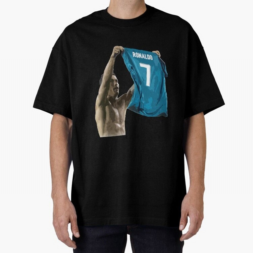 Cristiano Ronaldo celebration goal against Barcelona Oversized T-Shirt Relive Legendary Nights from FIFA World Cup 2026 Group Stage Spirit, Centered on Brazil, Portugal and Argentina, Messi and Cristiano Ronaldo, Championship Spirit, Famous Goals,