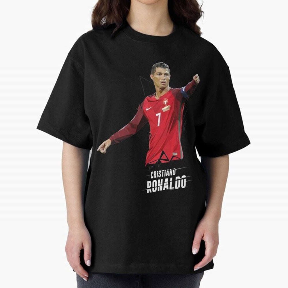 Ronaldo Cristiano Ronaldo Lowpoly Art Oversized T-Shirt Join Supporters Worldwide for the FIFA World Cup 2026 Journey through Haaland and Mbappe Highlights, Brazil, Portugal and Argentina Pride, Football Festival Excitement, Trophy Ambitions,
