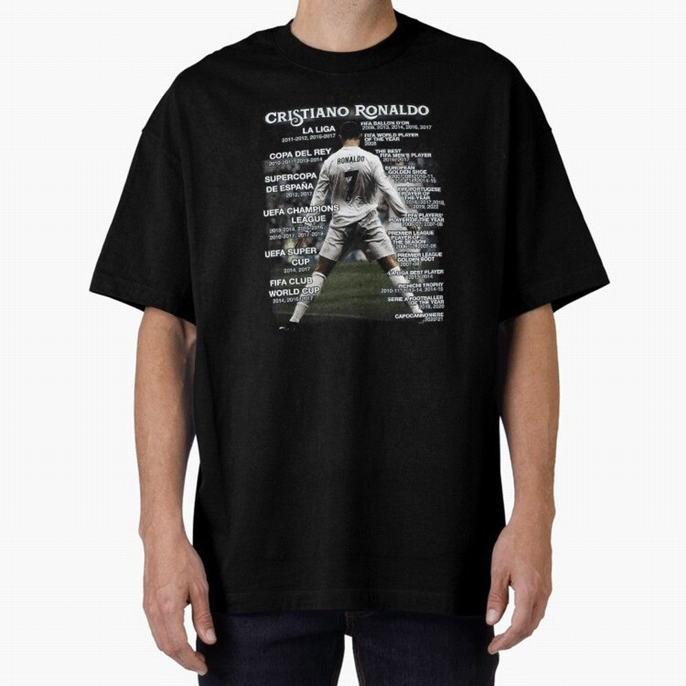 Cristiano Ronaldo Stats Oversized T-Shirt Capture FIFA World Cup 2026 USA Canada Mexico Connected to CR7 and Messi, Brazil, Portugal and Argentina Energy, Champion Mindset, Group Stage Buzz, Knockout Tension and Passionate Fan Culture; Perfect for
