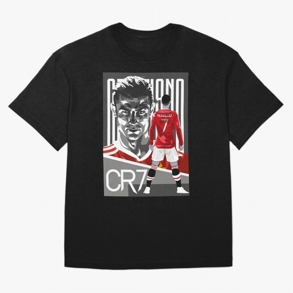 Cristiano Ronaldo In Red Oversized T-Shirt Represent the Passion of Match Day Hype around FIFA World Cup 2026 USA Canada Mexico, CR7, England, Retro Football Energy, Iconic Rivalries, Trophy Chase Drama and Stadium Atmosphere; Ideal for Football