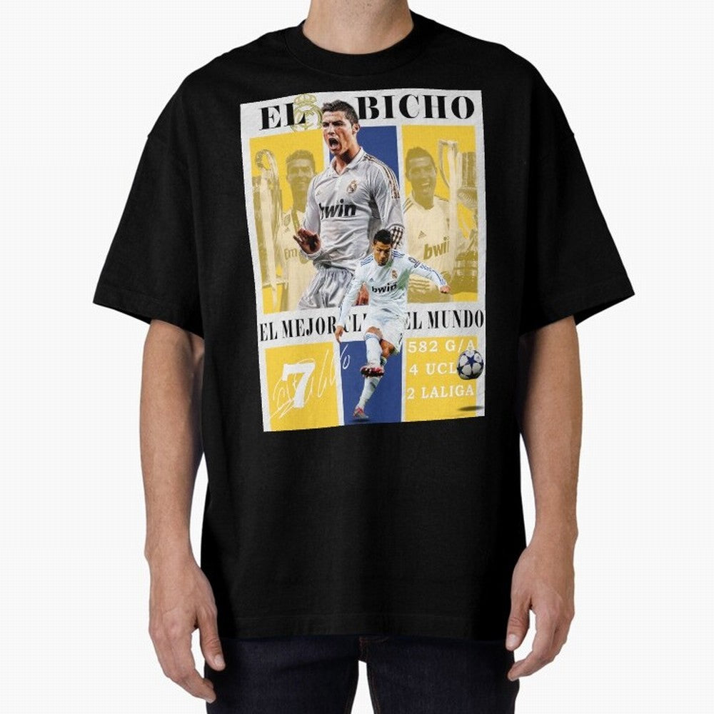 Cristiano Ronaldo Real Madrid Wall Art Oversized T-Shirt Support Your Favorite Stars during FIFA World Cup 2026 for Fans of Messi and Portugal, Spain and Germany, Bringing Sports Nostalgia, International Competition, Famous Players and