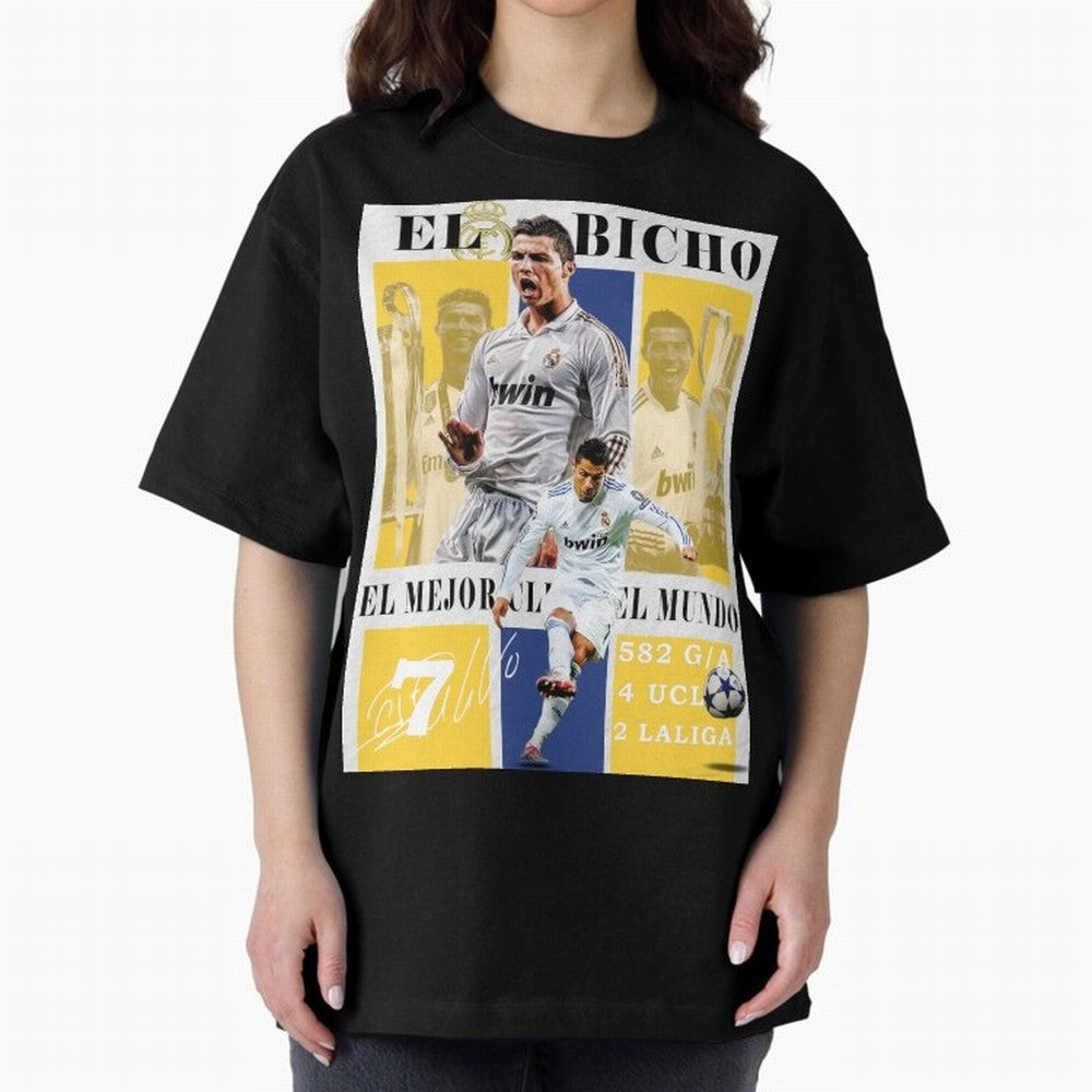 Cristiano Ronaldo Real Madrid Wall Art Oversized T-Shirt Support Your Favorite Stars during FIFA World Cup 2026 for Fans of Messi and Portugal, Spain and Germany, Bringing Sports Nostalgia, International Competition, Famous Players and