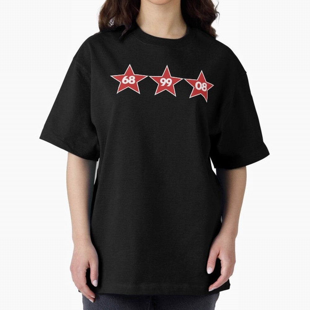 Manchester United European Cups Oversized T-Shirt Bring Bold Fan Energy to Global Football Passion for FIFA World Cup 2026 USA Canada Mexico, Featuring Messi, CR7 and Mbappe, Argentina, France and Brazil, Football Festival Excitement, Trophy