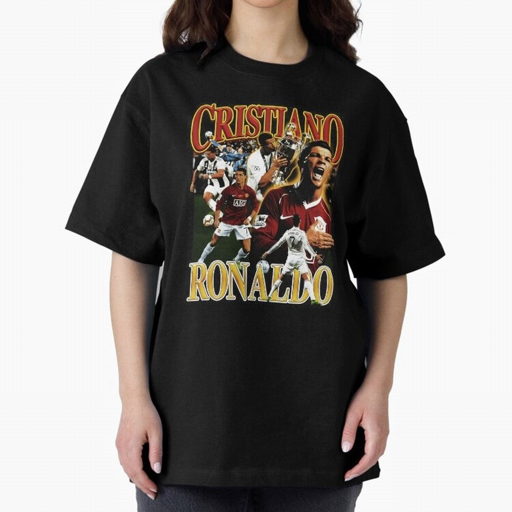 Cristiano Ronaldo Retro Collage Oversized T-Shirt Bring Supporter Culture to Match Day Hype around FIFA World Cup 2026 USA Canada Mexico, Neymar, Netherlands, Championship Spirit, Famous Goals, Roaring Crowds and International Football Unity;
