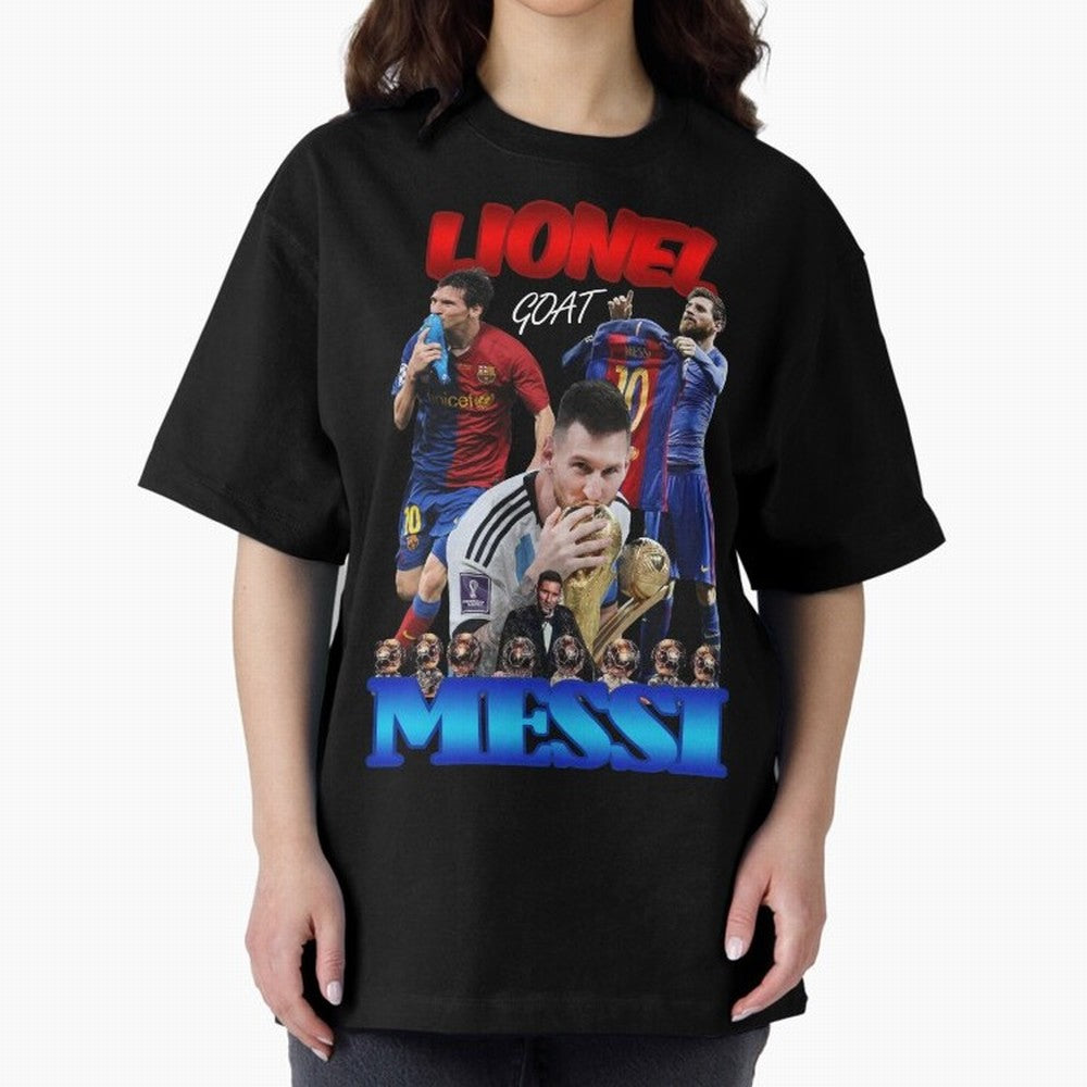 Lionel Messi GOAT: Barcelona & Argentina Oversized T-Shirt Share the FIFA World Cup 2026 Journey through Mbappe Highlights, Portugal Pride, Tournament Hype, Historic Matchups, Family Viewing Parties and Global Sports Pride; Ideal for Fans Who