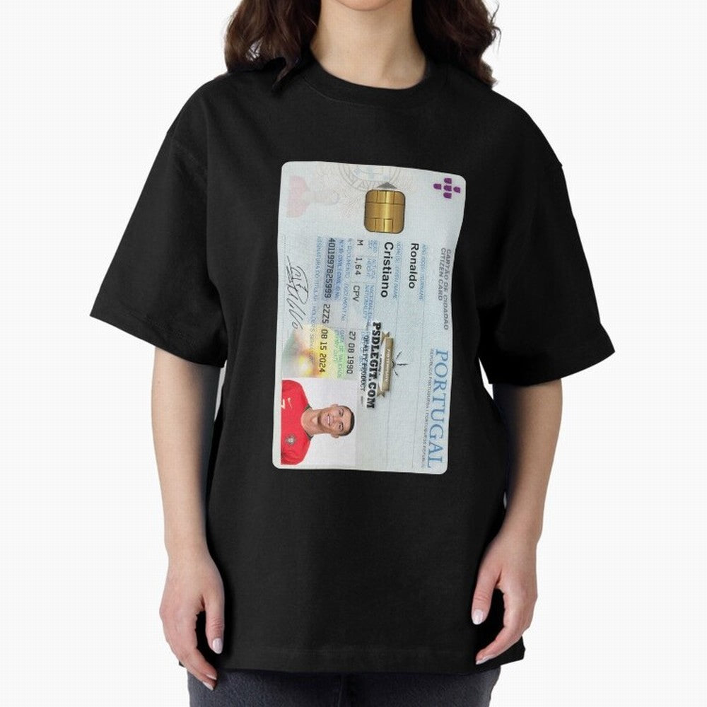 Cristiano Ronaldo CARD ID Oversized T-Shirt Bring International Match Energy to FIFA World Cup 2026 for Fans of CR7 and Argentina, Bringing Vintage Soccer Flavor, Modern Football Stars, National Flags and Final Night Emotion; Created for Match Day