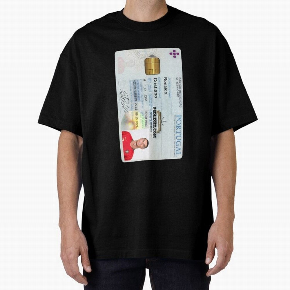 Cristiano Ronaldo CARD ID Oversized T-Shirt Bring International Match Energy to FIFA World Cup 2026 for Fans of CR7 and Argentina, Bringing Vintage Soccer Flavor, Modern Football Stars, National Flags and Final Night Emotion; Created for Match Day