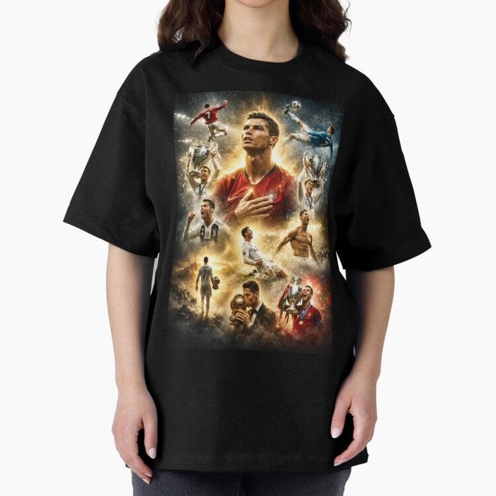 Cristiano Ronaldo Oversized T-Shirt Show Fan Pride Across the FIFA World Cup 2026 Journey through Cristiano Ronaldo Highlights, Spain Pride, Retro Football Energy, Iconic Rivalries, Trophy Chase Drama and Stadium Atmosphere; Built for Supporters
