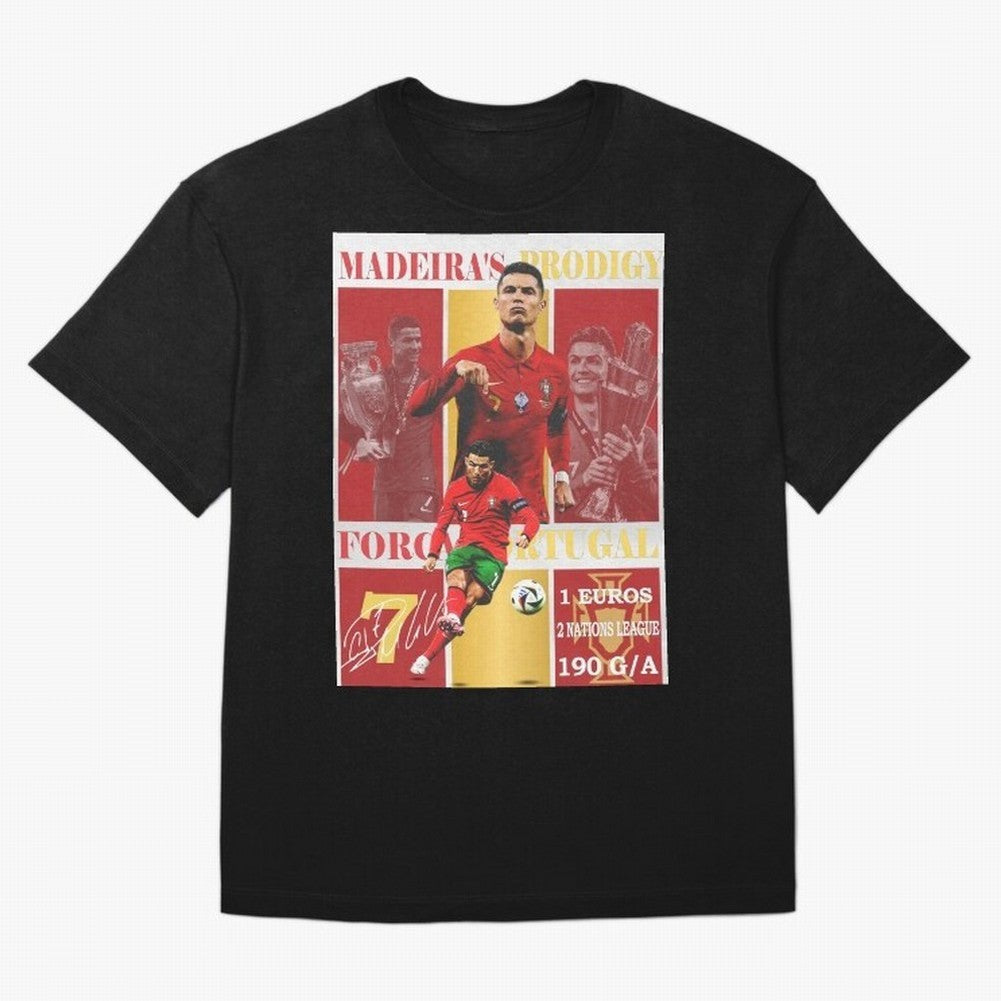 Cristiano Ronaldo Portugal Poster - Madeira's Prodigy CR7 Fan Art Print Oversized T-Shirt Bring Legendary Rivalry Energy to FIFA World Cup 2026 Group Stage for Fans of Messi and Argentina, France and Brazil, Bringing Vintage Soccer Flavor, Modern
