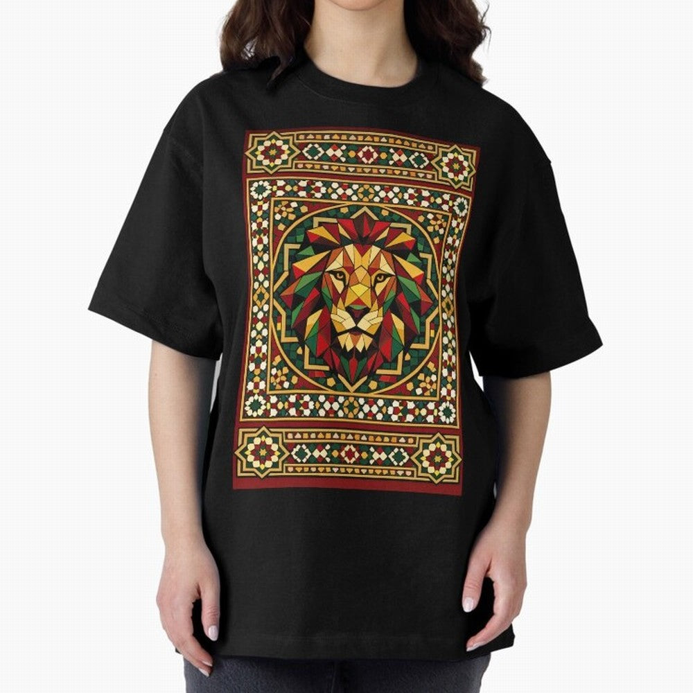 Portuguese Geometric Lion Portrait Oversized T-Shirt Follow the Final Road of FIFA World Cup 2026 Group Stage Spirit, Inspired by England, Messi, Neymar and Mbappe, Football History, Final Match Energy, Crowd Noise and Once in a Lifetime Moments;