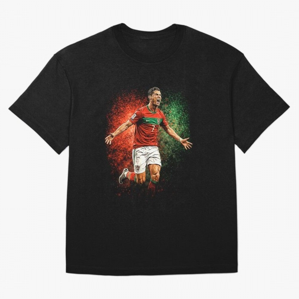 Cristiano Ronaldo Football Legend Oversized T-Shirt Follow the Road to FIFA World Cup 2026 USA Canada Mexico for Fans of Messi, CR7 and Mbappe and Argentina, France and Brazil, Bringing Vintage Soccer Flavor, Modern Football Stars, National Flags