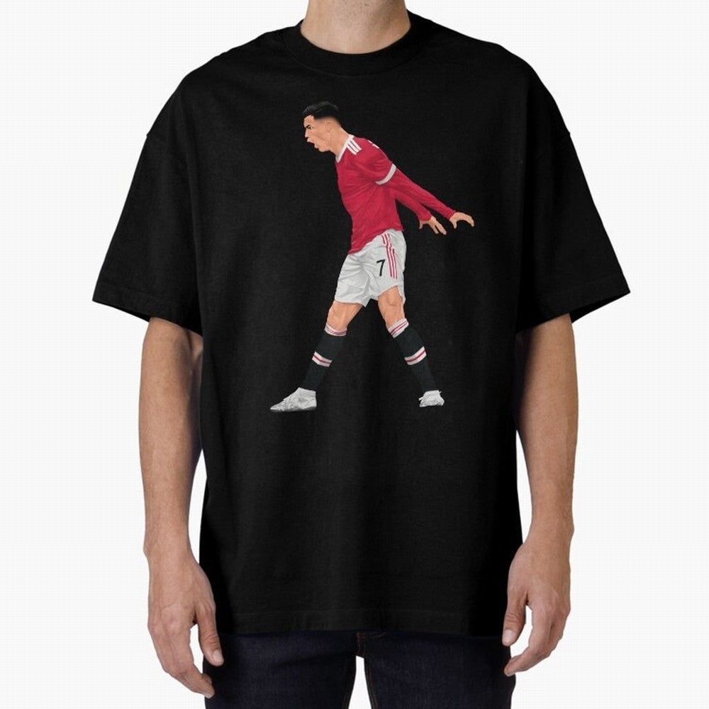 Cristiano Ronaldo Celebration Oversized T-Shirt Honor Football Greatness during Global Football Passion for FIFA World Cup 2026 USA Canada Mexico, Inspired by CR7, England, Supporter Pride, Iconic Celebrations, Legendary Names and Global Match Day