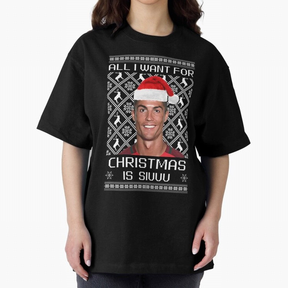 Cristiano Ronaldo Siuuu Christmas Oversized T-Shirt Follow the Road to Global Football Passion for FIFA World Cup 2026 Group Stage, Centered on Cristiano Ronaldo, Haaland and CR7, Portugal, Game Day Rituals, Football Legends, Country Pride and the
