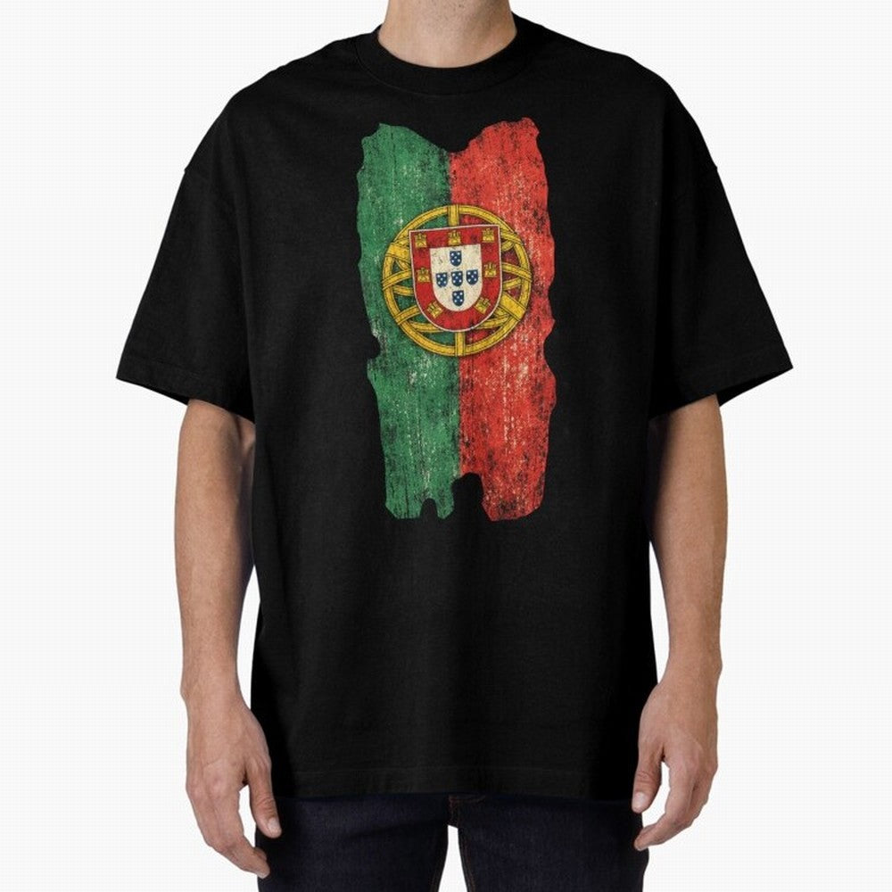 Vintage Portugal Flag Soccer Fan Design Oversized T-Shirt Remember FIFA World Cup 2026 USA Canada Mexico Spirit, Filled with France and Portugal, Haaland, Classic Soccer Heritage, Championship Pressure, Fan Loyalty and International Pride; Great