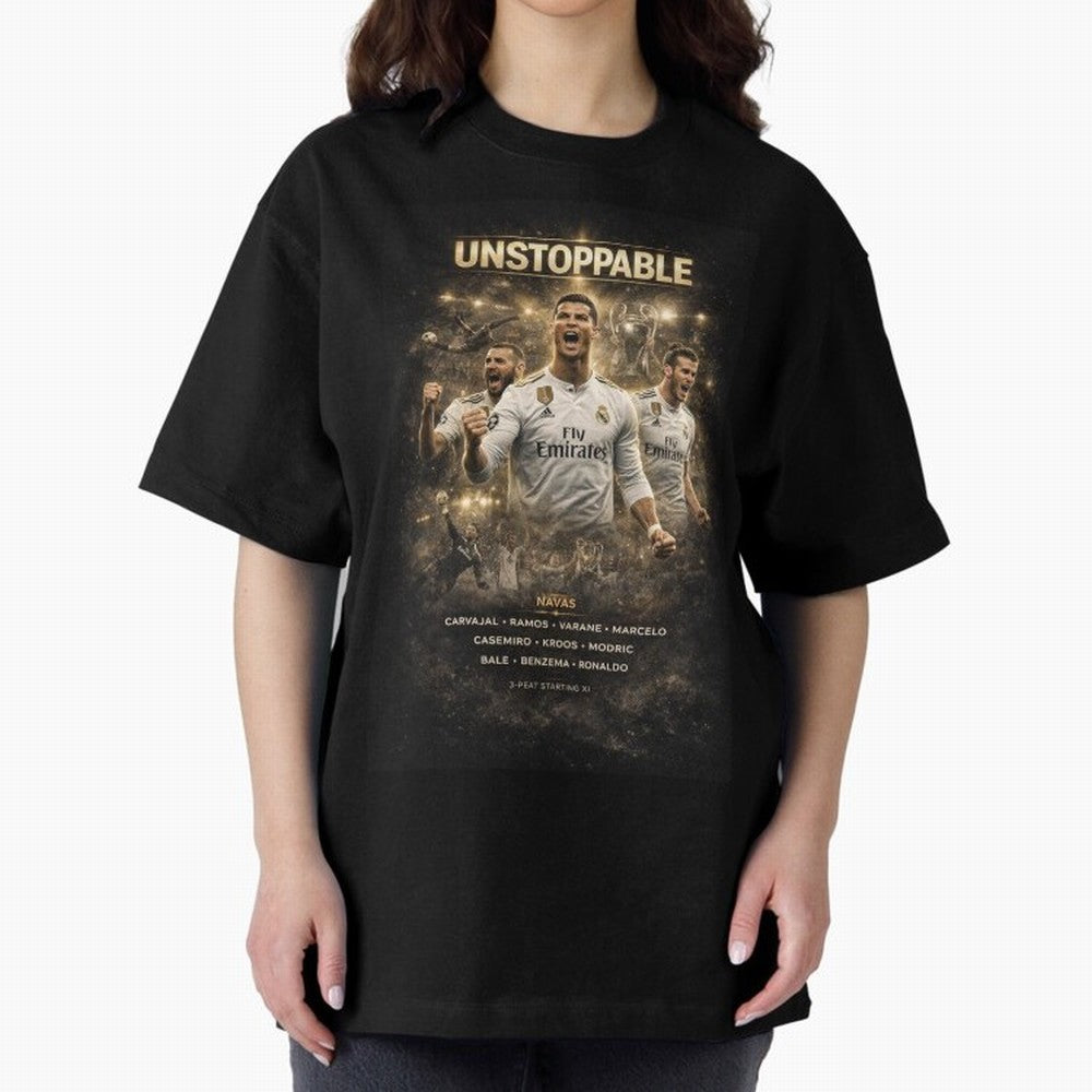 Unstoppable - Real Madrid Oversized T-Shirt Show Fan Pride Across FIFA World Cup 2026 Group Stage for Fans of Cristiano Ronaldo, Haaland and CR7 and Germany, Bringing Stadium Chants, National Pride, Trophy Dreams and Unforgettable Football