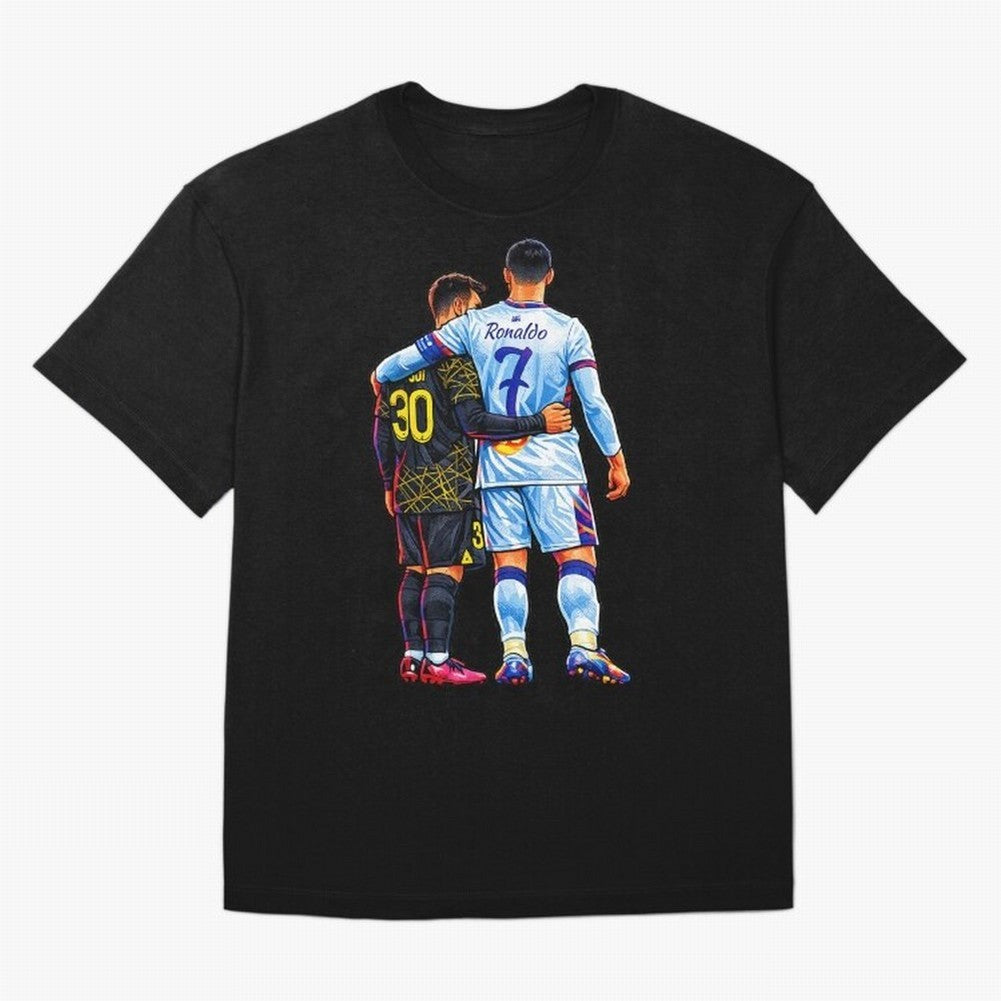 2 GOATS Oversized T-Shirt Bring Retro Soccer Energy to Global Football Passion for FIFA World Cup 2026 Group Stage, Inspired by Cristiano Ronaldo, Germany, Vintage Soccer Flavor, Modern Football Stars, National Flags and Final Night Emotion;