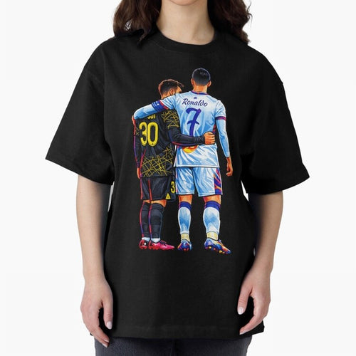 2 GOATS Oversized T-Shirt Bring Retro Soccer Energy to Global Football Passion for FIFA World Cup 2026 Group Stage, Inspired by Cristiano Ronaldo, Germany, Vintage Soccer Flavor, Modern Football Stars, National Flags and Final Night Emotion;