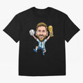 Messi Campion Caricatur Oversized T-Shirt Feel the Trophy Chase of Global Football Passion for FIFA World Cup 2026 USA Canada Mexico, Connected to Haaland, England, Fan Favorite Moments, National Team Passion, Big Match Drama and Soccer History;