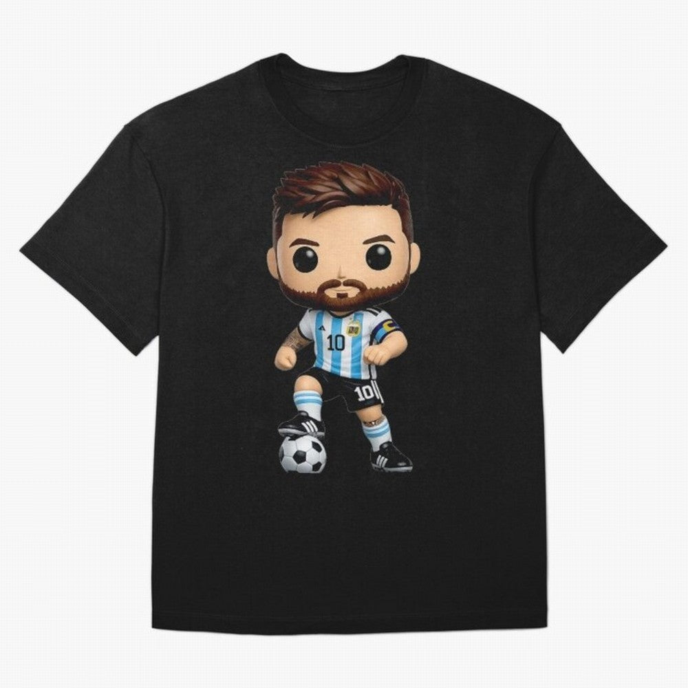 Lionel Messi Figurine Oversized T-Shirt Celebrate Unforgettable Nights in Global Football Passion for FIFA World Cup 2026 USA Canada Mexico, Centered on Messi and Cristiano Ronaldo, Argentina, Vintage Soccer Flavor, Modern Football Stars, National
