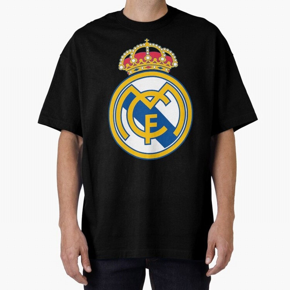 The Madrid Cf Logo Oversized T-Shirt Share the Excitement of Match Day Hype around FIFA World Cup 2026 Group Stage, Haaland and Mbappe, Germany, Championship Spirit, Famous Goals, Roaring Crowds and International Football Unity; Ideal for Fans Who